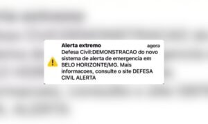 Moradores recebem mensagens e apitos sonoros em teste para sinalização de desastres. Foto = reprodução redes sociais.
