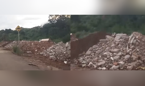 Comunidade denuncia entulhos jogados por caminhões e espera ação da Prefeitura. Foto = vídeo enviado ao Agito Mais.