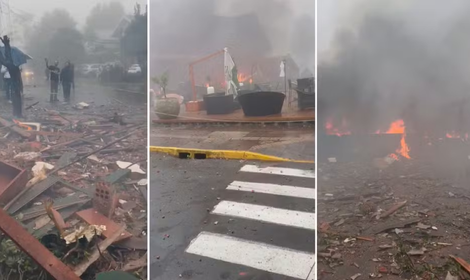 Acidente aéreo deixa centros comerciais em escombros na cidade da Serra Gaúcha. Foto = reprodução.