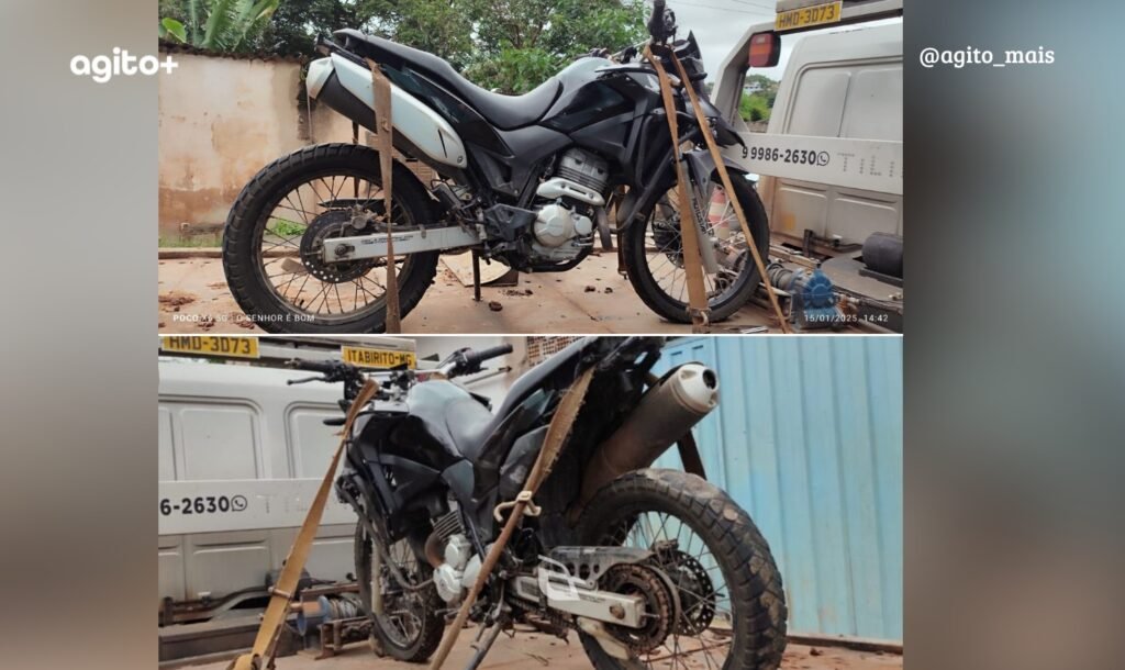 Honda XRE verde, furtada em Contagem, é encontrada no bairro Padre Eustáquio. Foto = divulgação PM.