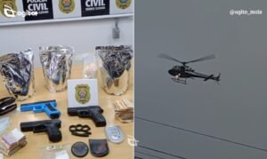 Ação policial com helicópteros resulta na prisão de nove pessoas e apreensão de drogas e dinheiro. Foto = reprodução PCMG/reprodução internet.