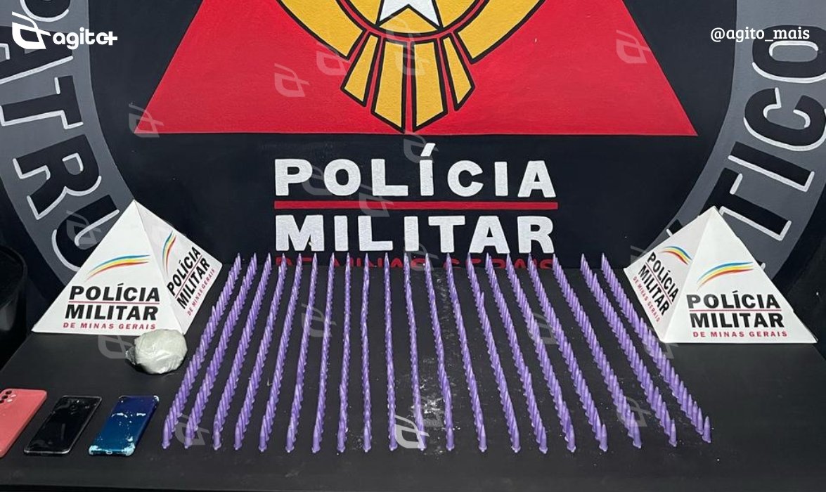 Polícia Militar intercepta tráfico de drogas e recolhe 603 porções de cocaína e celulares com suspeitos. Foto = divulgação PMMG.