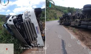 Acidente na BR-356 não deixou feridos; motorista aguardou a polícia no local e empresa responsável tomou providências. Foto = enviada ao Agito Mais.