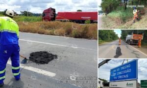 Concessionária recupera 600 km em 14 dias com operação tapa-buraco e melhorias na sinalização viária. Foto = divulgação.
