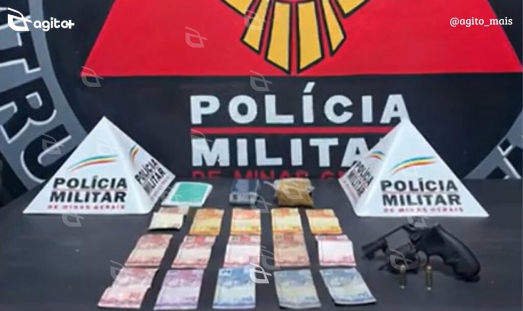 Operação no bairro Novo Horizonte resulta na prisão de traficante, apreensão de armas e drogas. Foto — divulgação Polícia Militar.