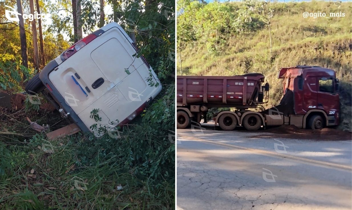 Capotamento e colisão mobilizaram a Brigada Municipal na manhã desta terça (8); uma das vítimas foi resgatada das ferragens com suspeita de fratura. Foto — Brigada Municipal de Itabirito.