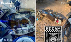Homem foi flagrado realizando manobras perigosas em alta velocidade no bairro Alto da Cruz; motocicleta estava com licenciamento vencido. Foto — divulgação Guarda Municipal de Itabirito.