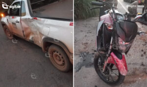 Acidente ocorreu após conversão proibida próximo ao bairro Agostinho Rodrigues; motociclista foi socorrido com ferimentos. Foto — Brigada Municipal de Itabirito.
