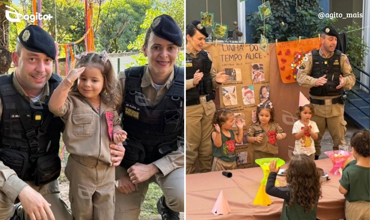 Aniversário da pequena Alice teve a presença da PMMG e emocionou moradores. Foto — Polícia Militar.