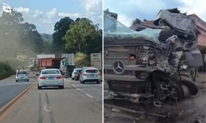 Batida entre quatro veículos bloqueou totalmente a rodovia na tarde desta sexta-feira (2). Foto — reprodução redes sociais.