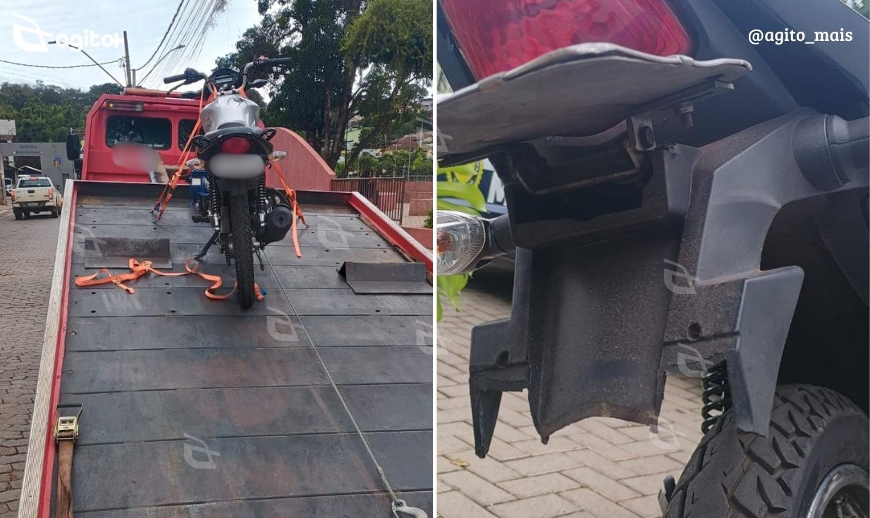 Condutor sem habilitação empina moto em frente a escola no bairro Santa Efigênia; familiares tentam impedir apreensão e confronto com GCM e PM termina com quatro detidos. Foto — Guarda Civil Municipal de Itabirito.