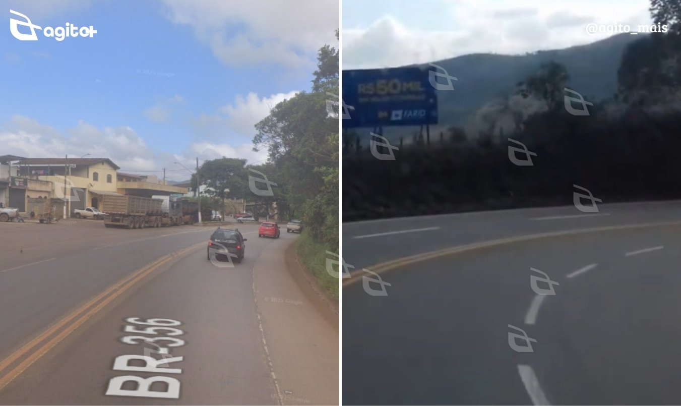 Motociclista é socorrida após queda e colisão entre dois carros não deixa feridos na BR-356. Foto — reprodução Google Maps/Wanderson Oliveira.