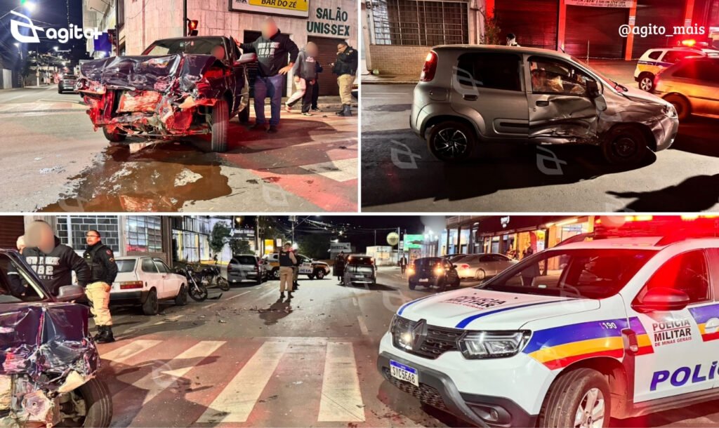 Acidente envolveu dois Fiat Uno em cruzamento entre as ruas Dr. Eurico Rodrigues e Artur Bernardes. Foto — Hugo Avelino/Agito Mais.