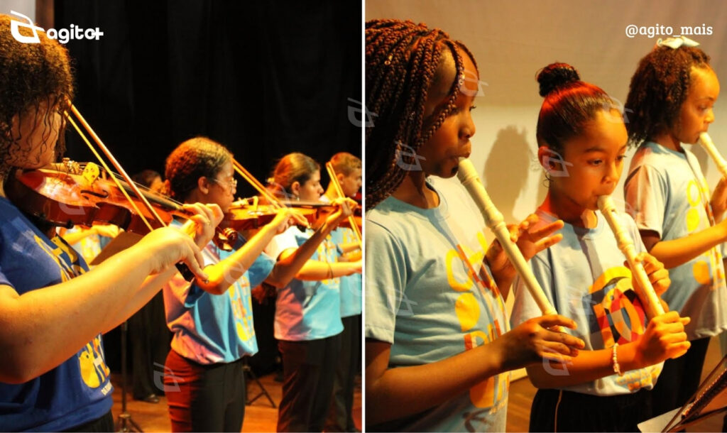 Apresentação coletiva com música e teatro encerra o primeiro semestre letivo dos alunos. Foto — divulgação.