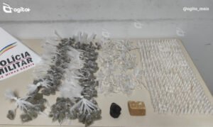 Suspeito fugiu ao ser abordado pela PM e abandonou drogas em mata no bairro Cardoso, em Itabirito. Foto — Polícia Militar.