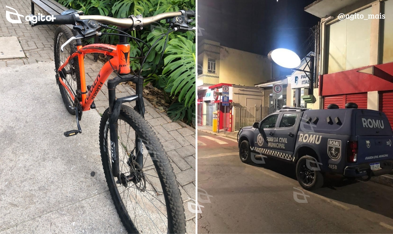 Suspeito fugiu após ser localizado dentro de outro comércio no centro de Itabirito; bicicleta e chinelos foram apreendidos. Foto — Guarda Municipal de Itabirito.