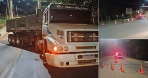 Veículo pesado falha em manobra e interdita ponte entre dois bairros de Itabirito. Foto — cedida ao Agito Mais.