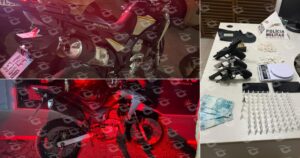 Operações policiais em três localidades resultam na recuperação de duas motocicletas com registro de furto, além de drogas e celulares. Foto — Polícia Militar.