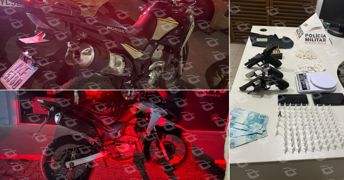 Operações policiais em três localidades resultam na recuperação de duas motocicletas com registro de furto, além de drogas e celulares. Foto — Polícia Militar.