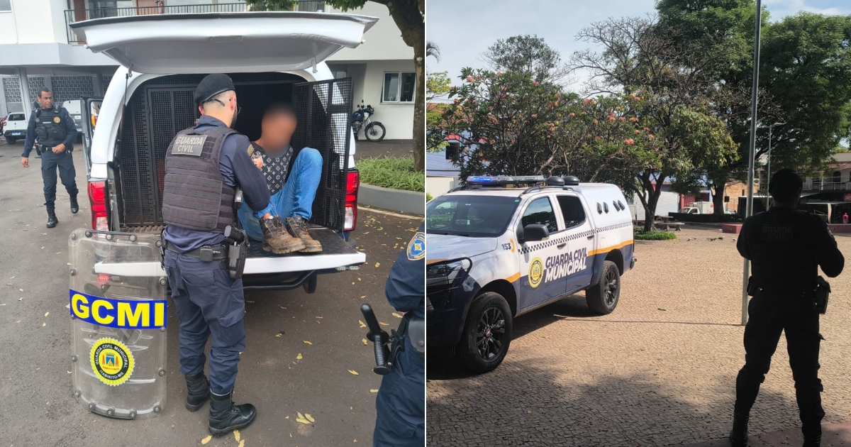 Durante patrulhamento na Praça 1º de Maio, GCM flagrou dois suspeitos; um foi detido e o outro conseguiu fugir. Foto — Guarda Municipal de Itabirito.