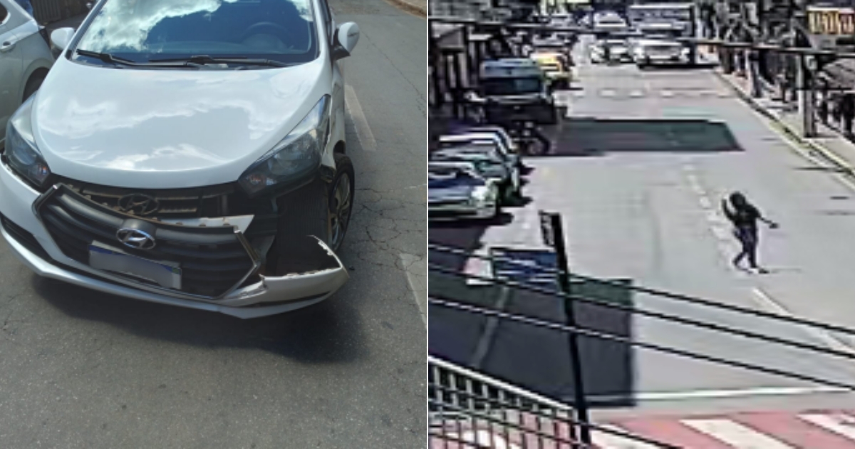 Acidente na Avenida Queiroz Júnior, em Itabirito, deixa veículo com peças quebradas e porta amassada. Foto — cedidas ao Agito Mais.