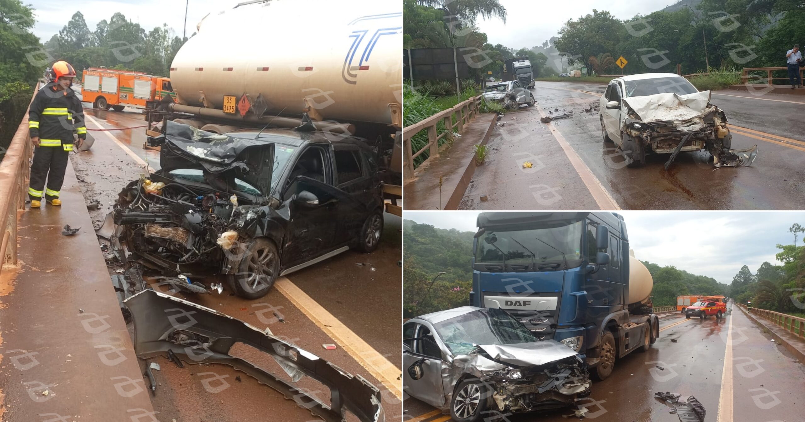 Acidente no viaduto da BR-356, em Itabirito, envolveu 5 veículos e mobilizou Brigada Municipal, SAMU e Polícia Rodoviária. Fotos e vídeo — enviados para o Agito Mais com exclusividade.