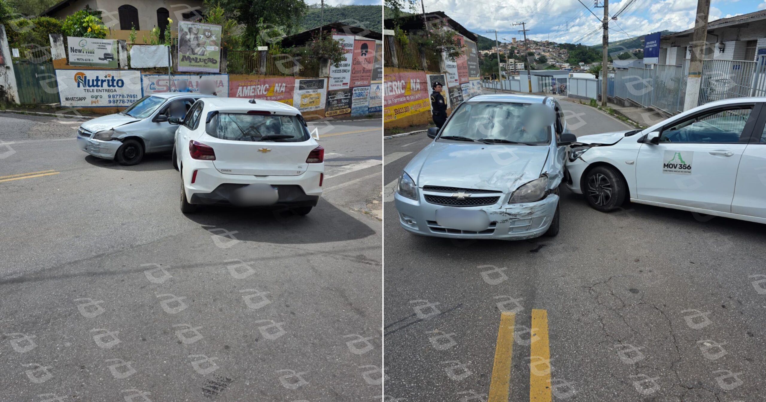 Colisão entre Celta e Onix mobiliza Guarda Civil Municipal em Itabirito. Foto — cedidas ao Agito Mais.