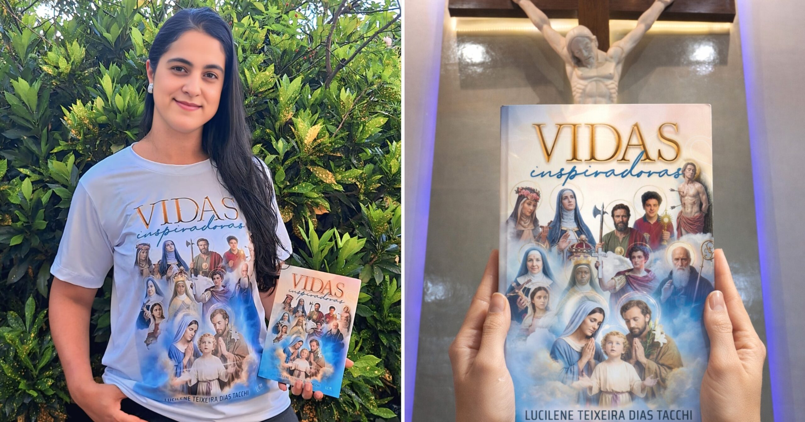 Livro de Lucilene Teixeira Dias Tacchi reúne histórias de fé em versos e terá noite especial com autógrafos e declamações. Fotos — arquivo pessoal.