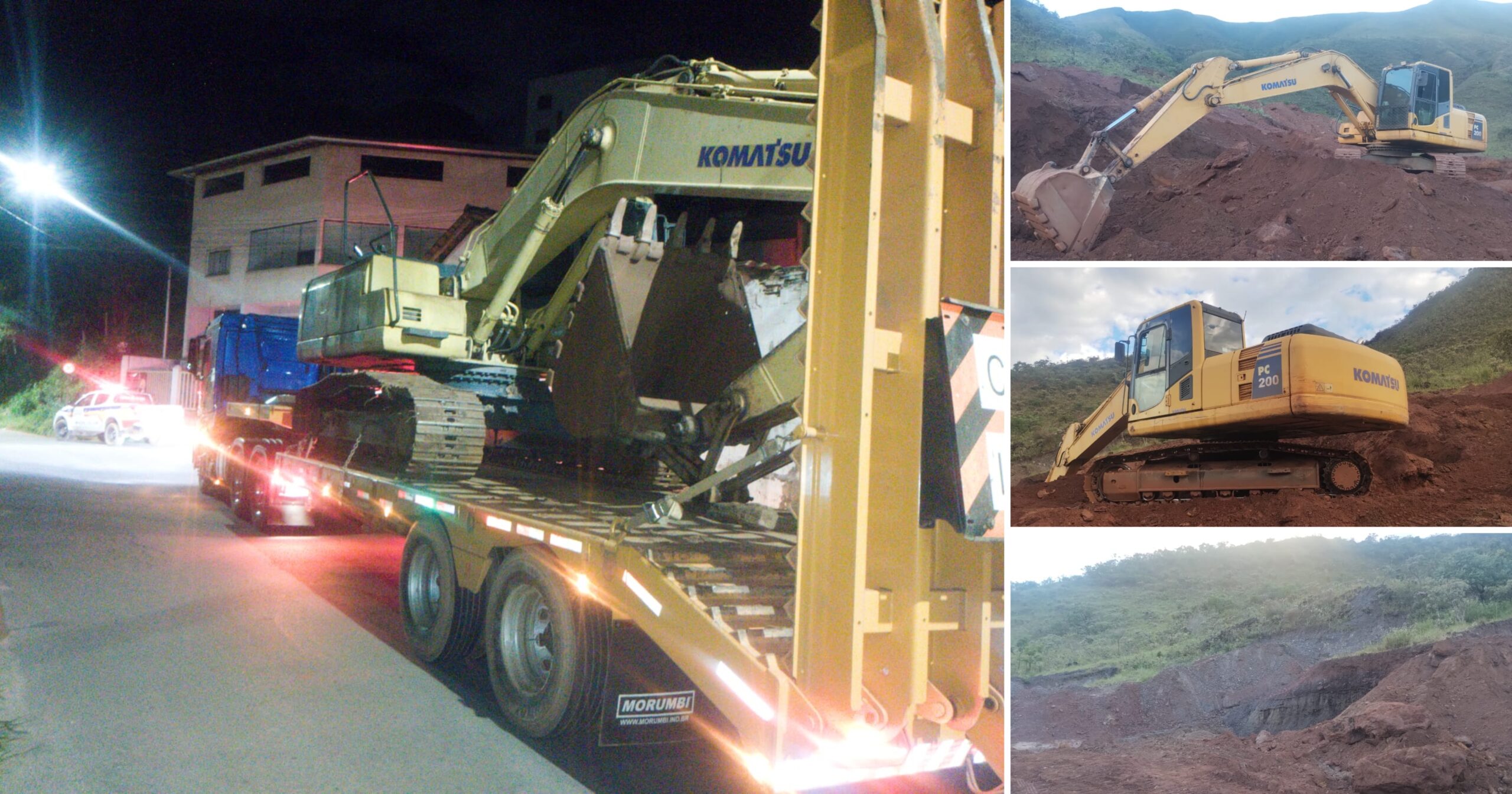 Patrulha Rural atuou após receber denúncia de oito pessoas usando caminhões e máquinas pesadas para retirada clandestina de minério. Fotos — Polícia Militar.