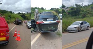 Trânsito ficou lento na rodovia após atendimento da Brigada Municipal, que atuou no socorro das vítimas e na organização da via. Fotos — Brigada Municipal de Itabirito.