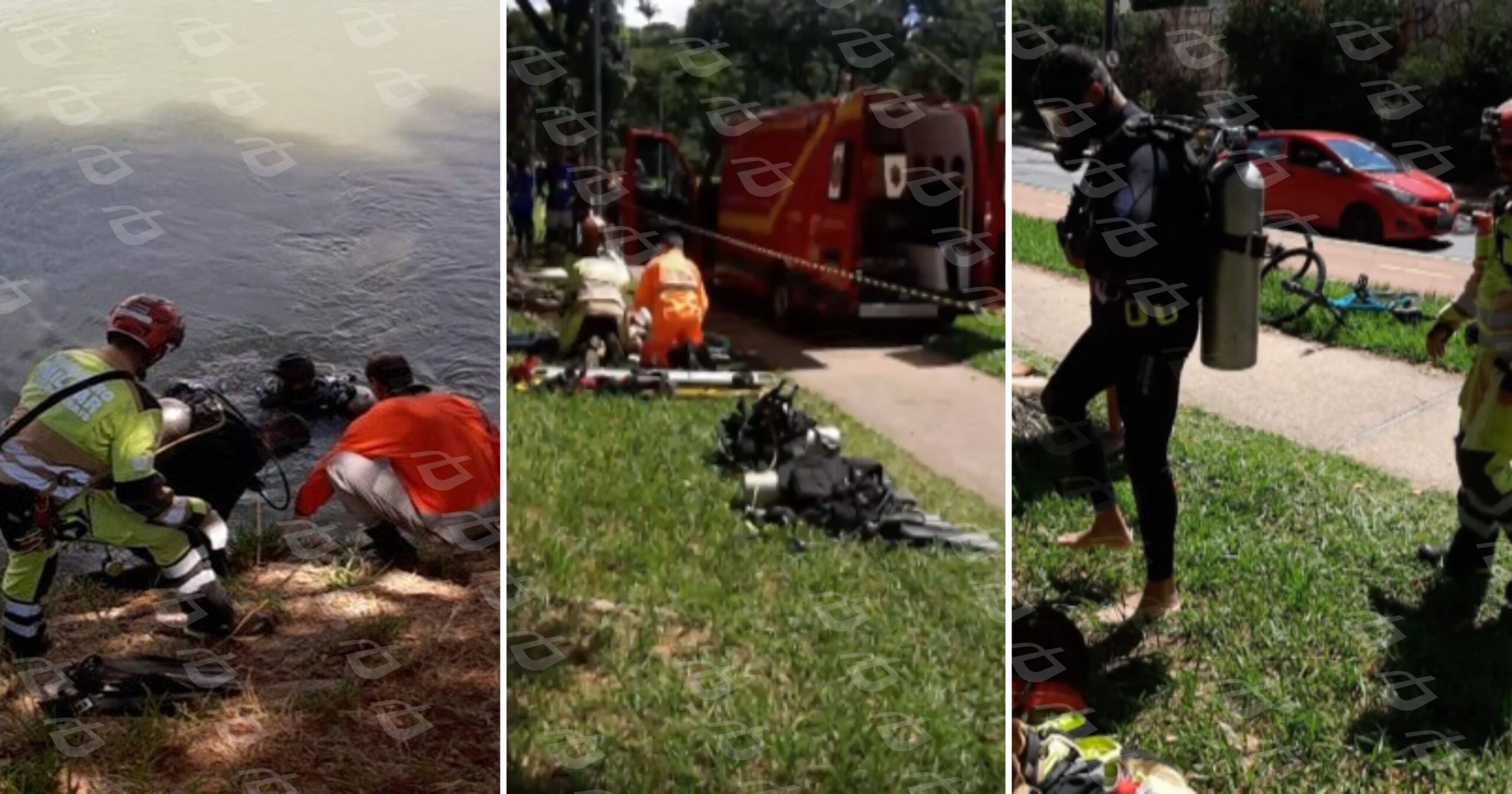 Vítima foi retirada da água pelos bombeiros por volta das 11h e encaminhada ao Hospital Risoleta Neves, mas não resistiu. Fotos — CBMG.