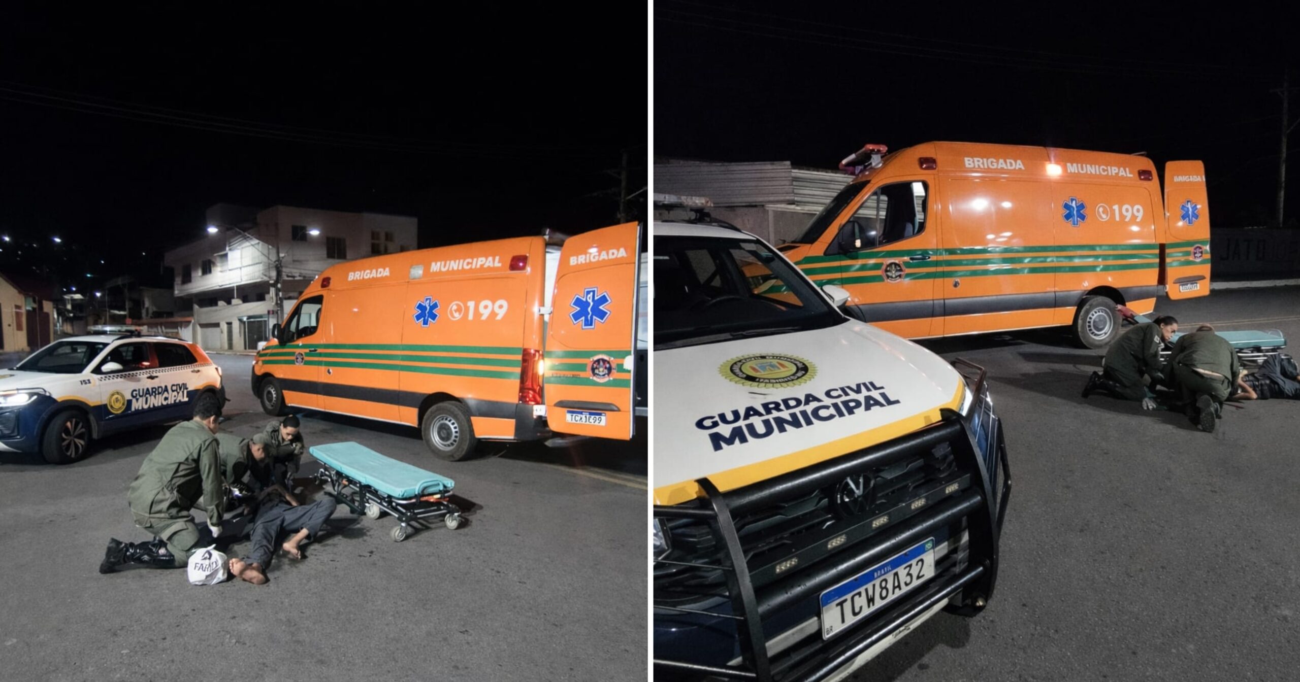 Agentes da Guarda Civil Municipal prestaram os primeiros atendimentos a um homem ferido no bairro Lourdes, em Itabirito, até a chegada da Brigada Municipal. Fotos — cedidas ao Agito Mais.