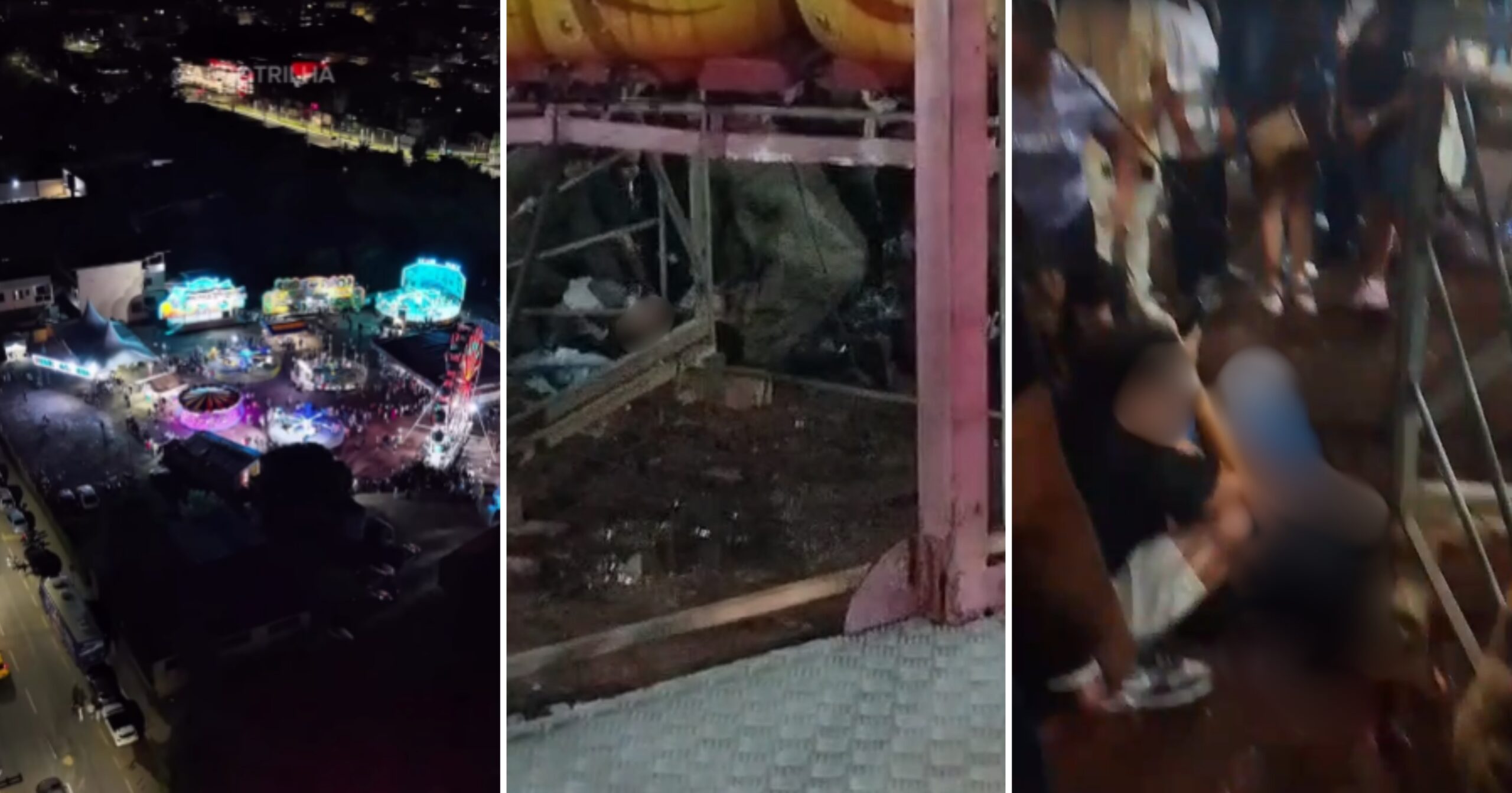 Brinquedo 'Brocumela' foi interditado após queda que vitimou jovem de 21 anos no Minas Center Park. Fotos — reprodução redes sociais.