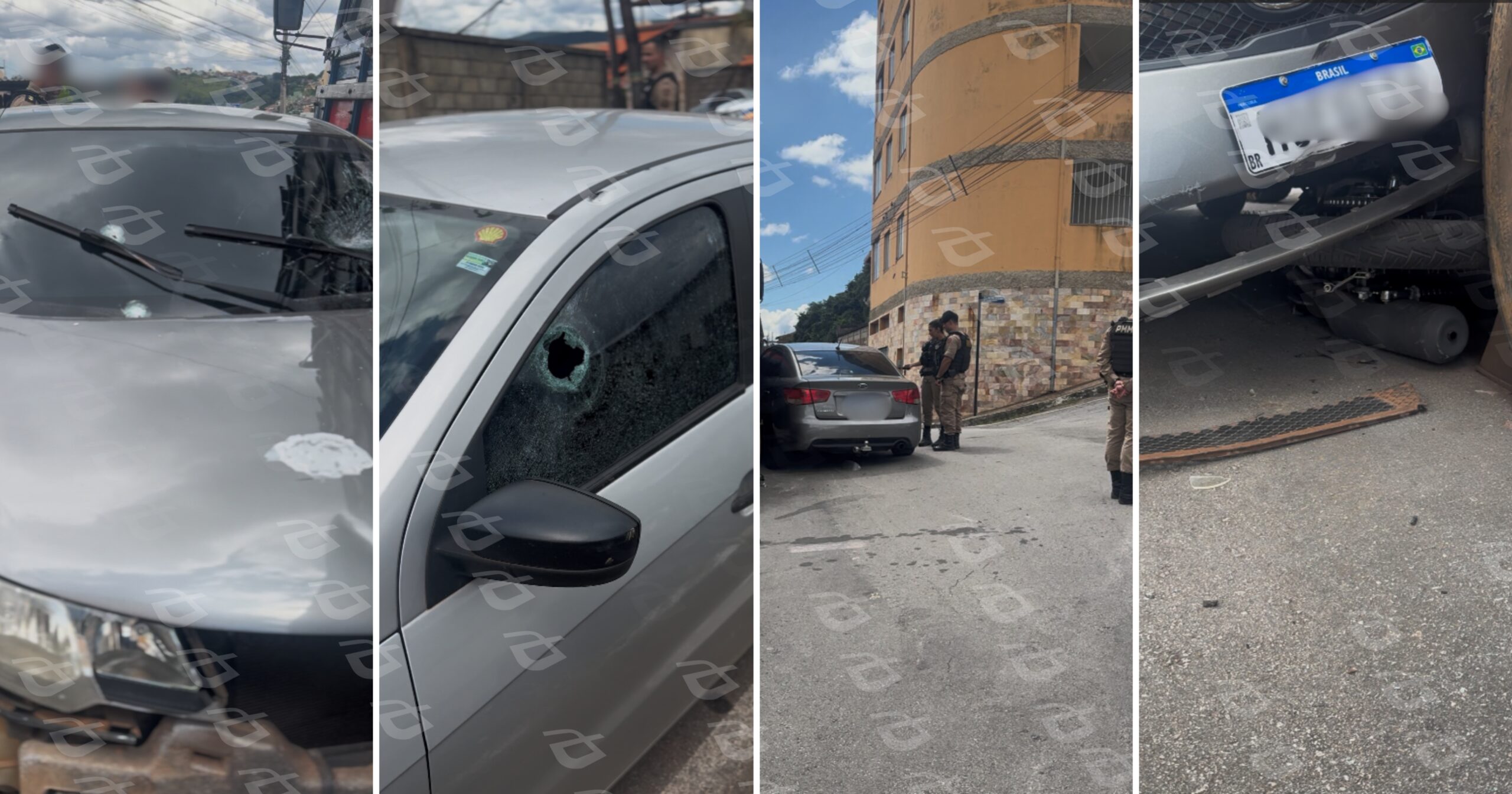 Moto Titan colidiu com carro após troca de tiros; barbearia e veículo de morador foram atingidos. Polícia investiga ligação com tráfico de drogas. Fotos — Agito Mais.