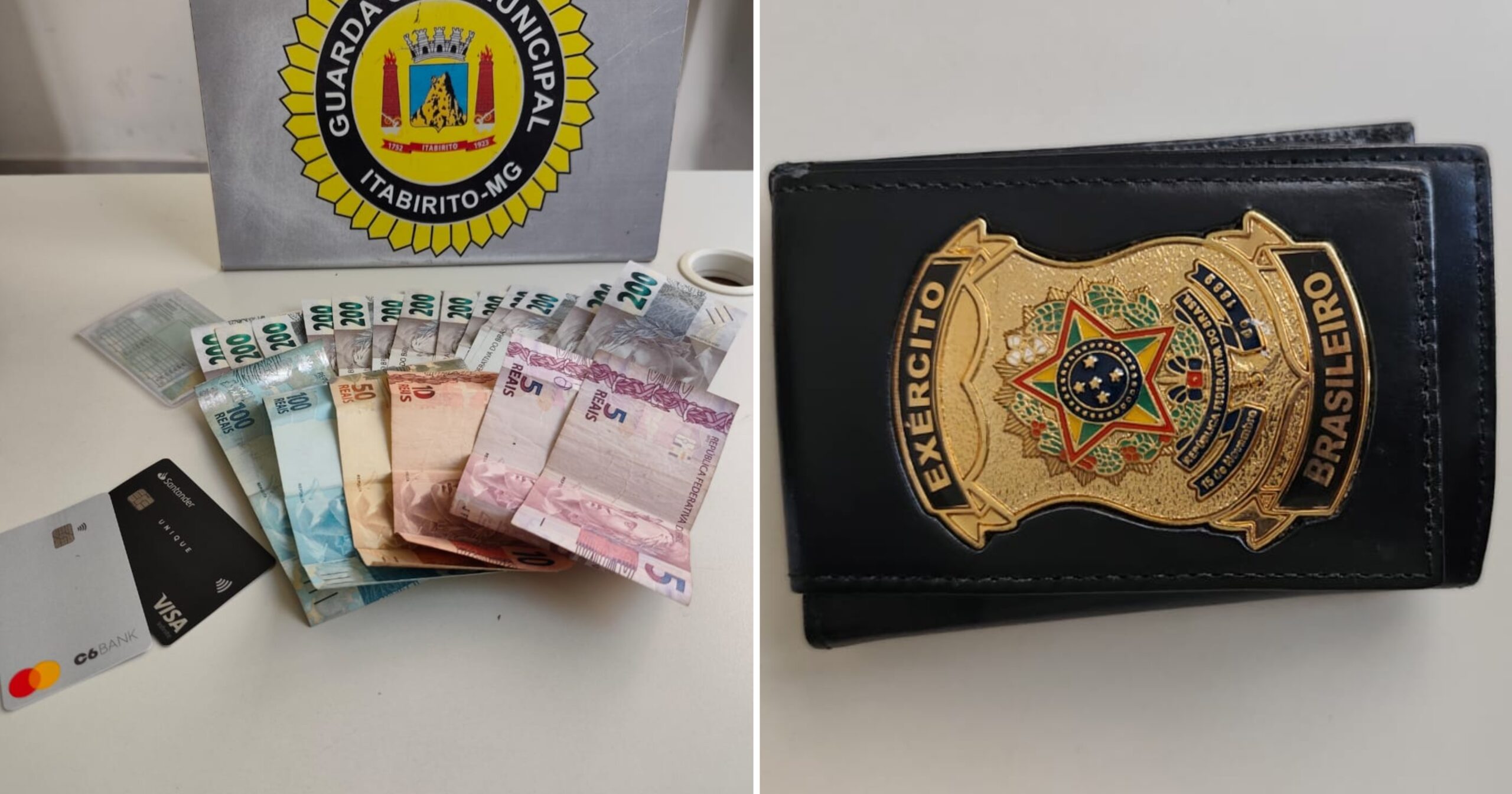 A ocorrência aconteceu na Praça do Centenário, onde a cidadã entregou o objeto perdido à Guarda Civil Municipal. Fotos — Guarda Municipal de Itabirito.