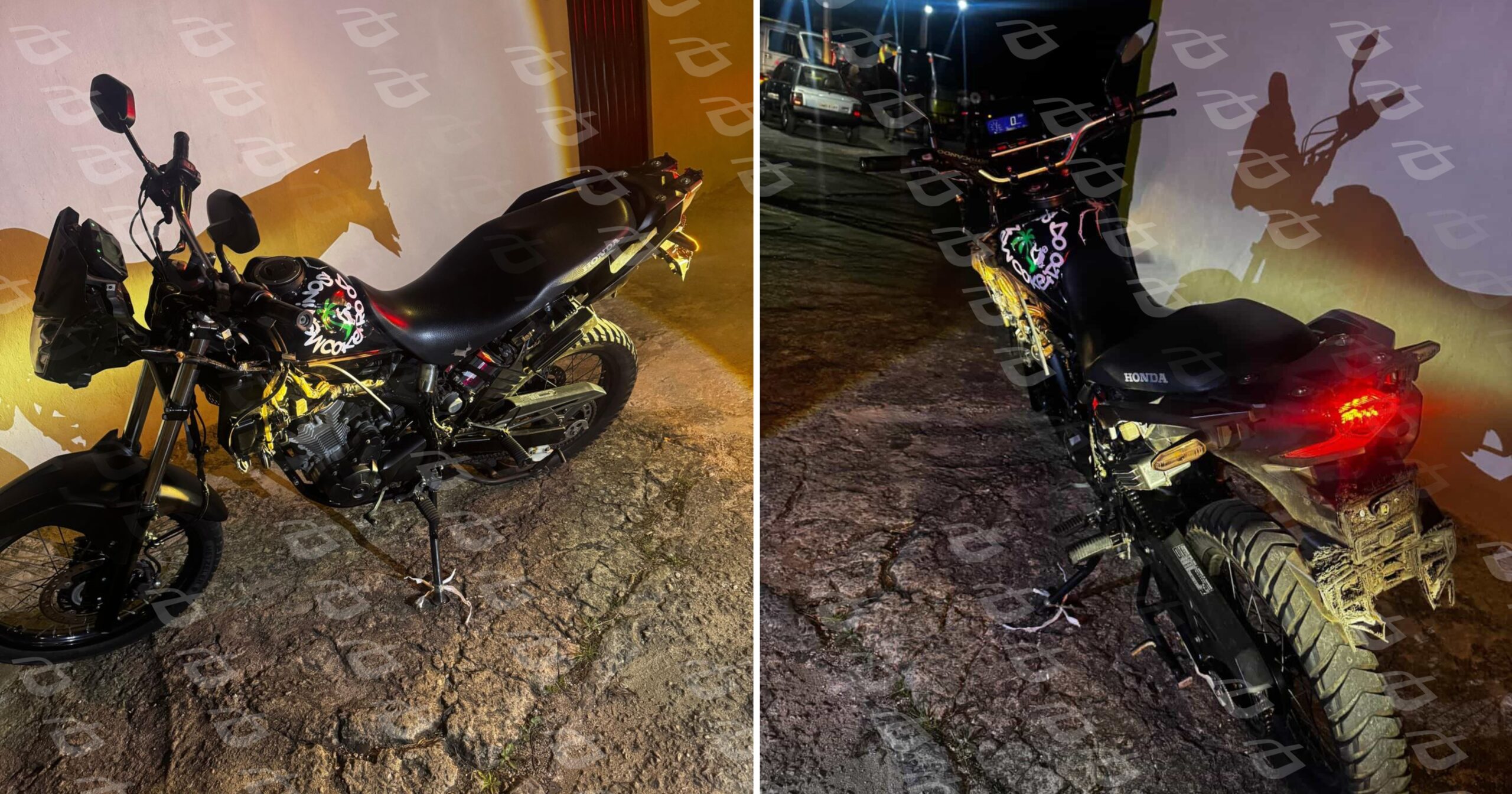 Patrulhamento noturno interceptou motocicleta XRE furtada na semana anterior. Fotos — cedidas ao Agito Mais.