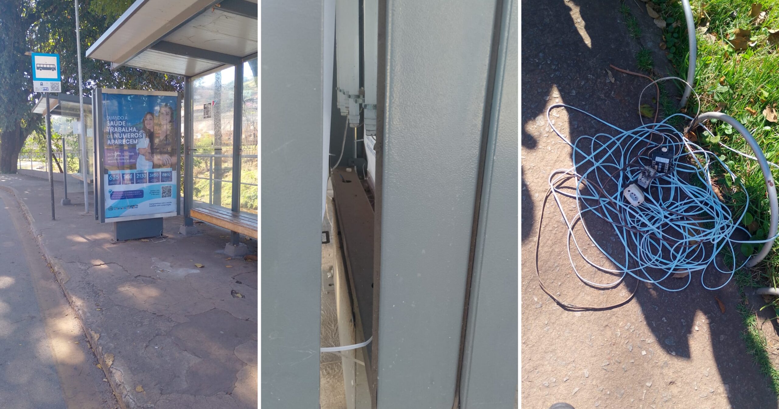 Com ele, foram encontrados cerca de 20 metros de fios de cobre, além de um disjuntor bipolar, uma tomada fêmea e um contator eletromagnético. Fotos — Guarda Municipal de Itabirito.
