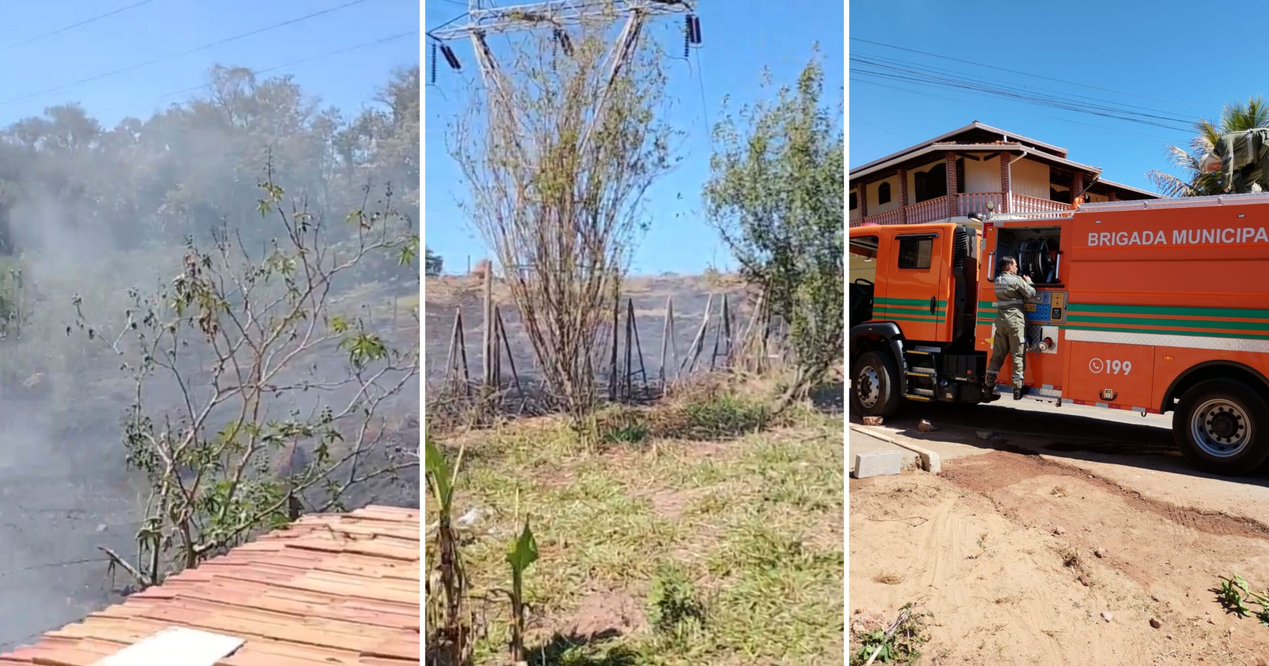 Vídeo registrado por um internauta mostra a extensão da área afetada e relata que o incêndio teria começado após alguém atear fogo no local. Fotos — Bruno Caike.
