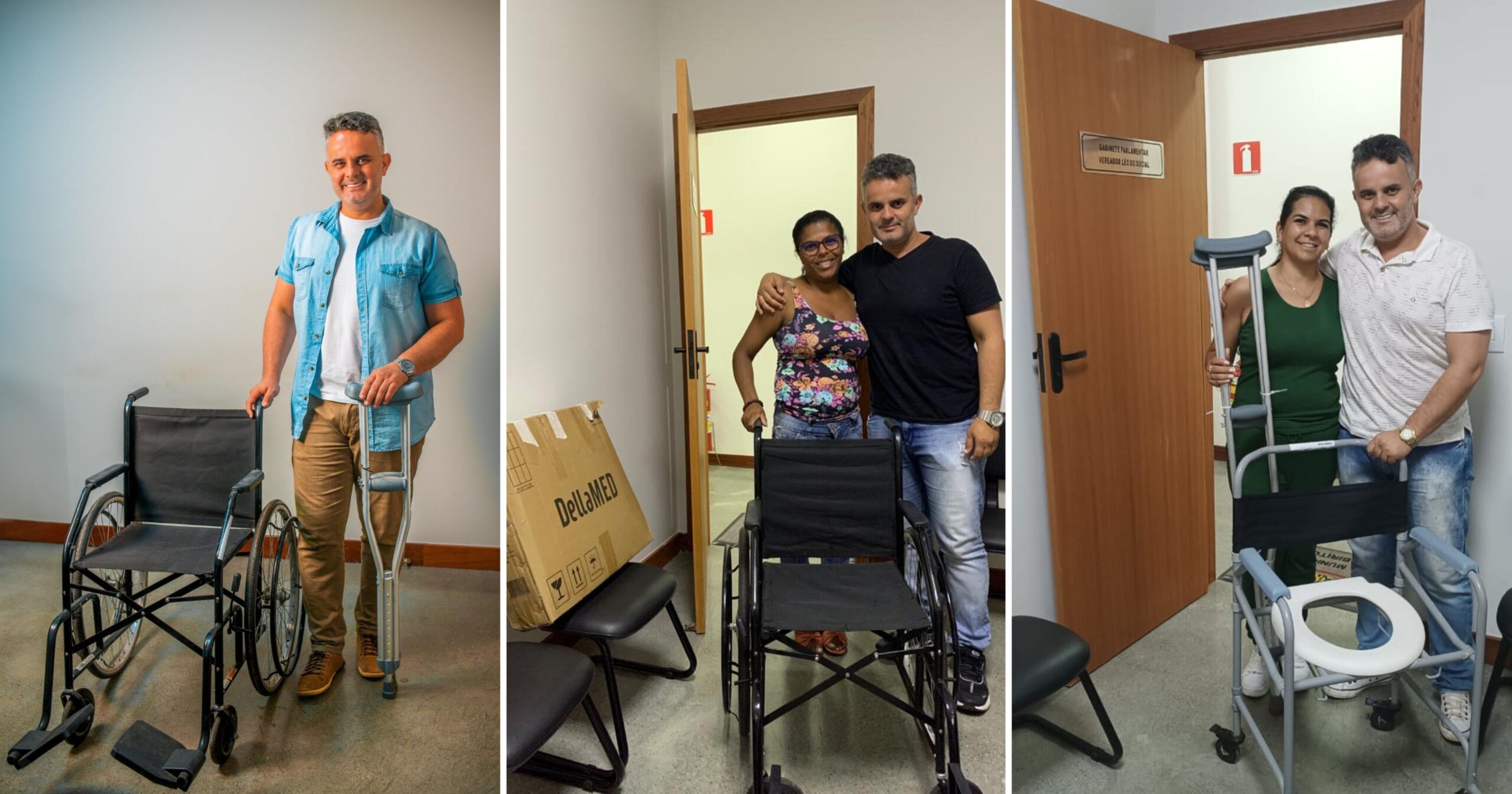A ação já atendeu centenas de famílias ao longo dos anos e permite que os equipamentos sejam devolvidos após o período de utilização para beneficiar outras pessoas. Fotos — divulgação vereador Leo do Social.
